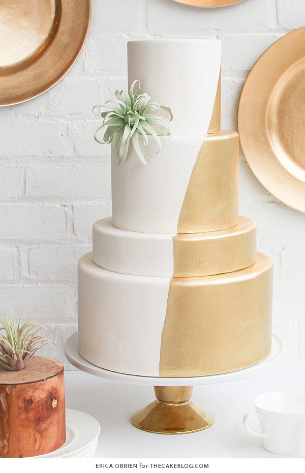 Gold dipped wedding cake | by Erica OBrien for TheCakeBlog.com