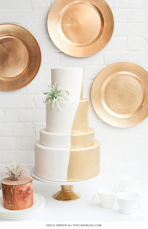 Gold dipped wedding cake | by Erica OBrien for TheCakeBlog.com