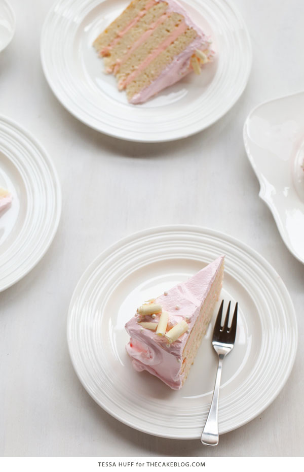 Pink Peppermint Cake - vanilla bean cake with whipped white chocolate peppermint | by Tessa Huff for TheCakeBlog.com