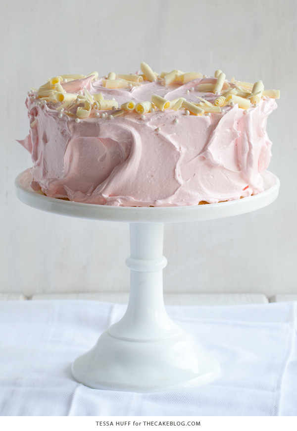 Pink Peppermint Cake - vanilla bean cake with whipped white chocolate peppermint | by Tessa Huff for TheCakeBlog.com