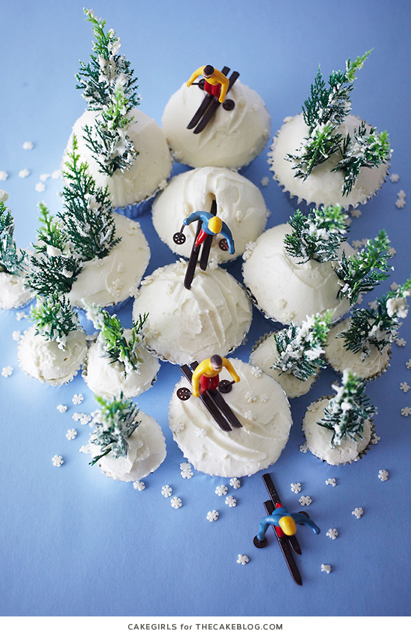 Ski Scene Cupcakes are a wintry dessert that's super easy to create at home for winter birthdays and snow themed parties. By Cakegirls for TheCakeBlog.com
