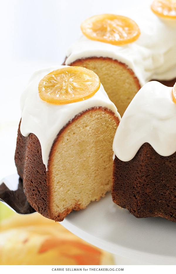 Lemon Bundt Cake - easy lemon pound cake recipe with a relaxed cream cheese glaze and candied lemon slices | By Carrie Sellman for TheCakeBlog.com