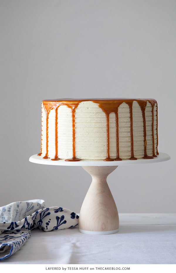 London Fog Cake - chocolate cake with Earl Grey buttercream and salted caramel, a recipe from the new cake book Layered by Tessa Huff | on TheCakeBlog.com