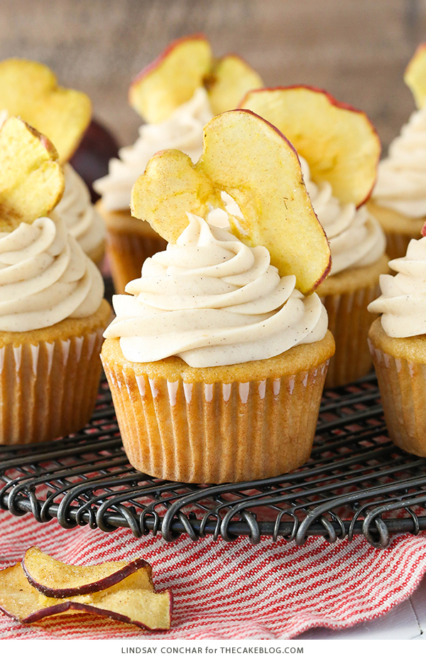 Apple Butter Cupcakes - a deliciously easy cupcake recipe with apple butter in both the cupcake and frosting for lots of great apple flavor | by Lindsay Conchar for TheCakeBlog.com