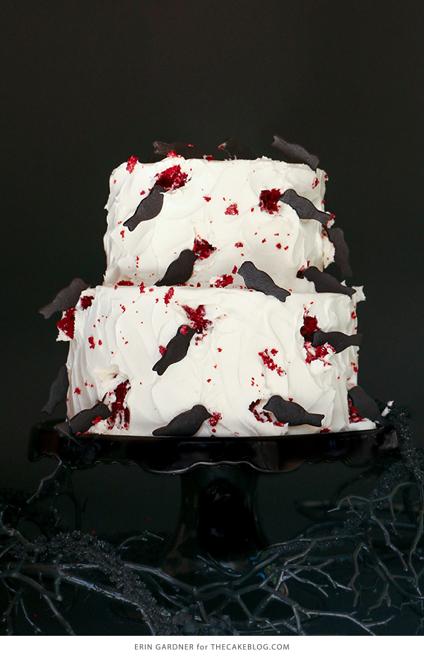 "The Birds" Hitchcock Inspired Bird Attack Cake - super easy and totally creepy for Halloween | by Erin Gardner for TheCakeBlog.com