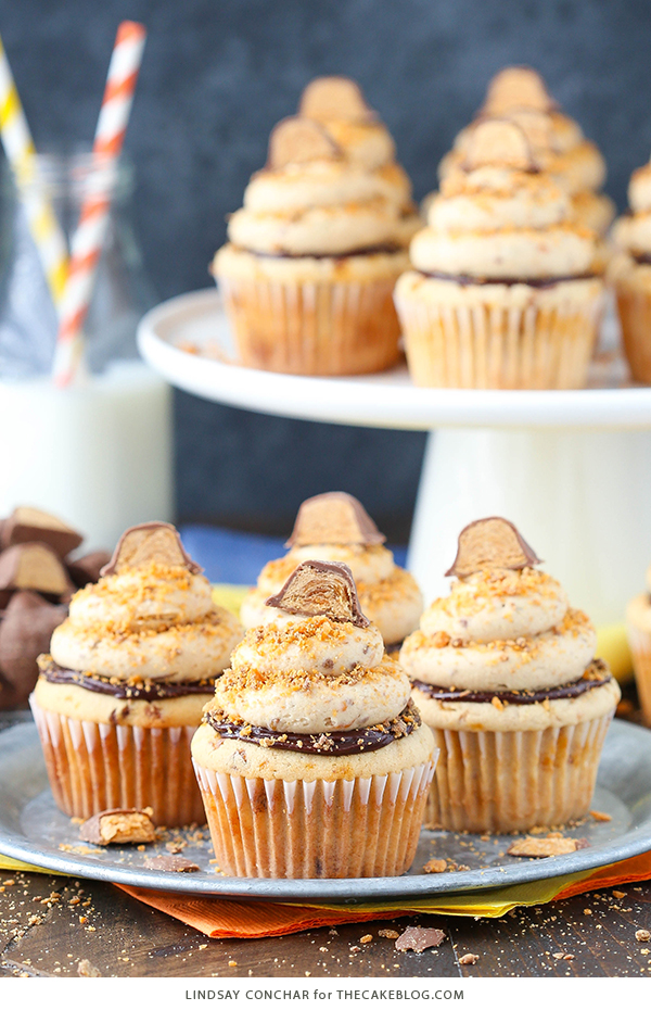 Butterfinger Cupcakes - the ultimate Butterfinger cupcake recipe | Lindsay Conchar for TheCakeBlog.com