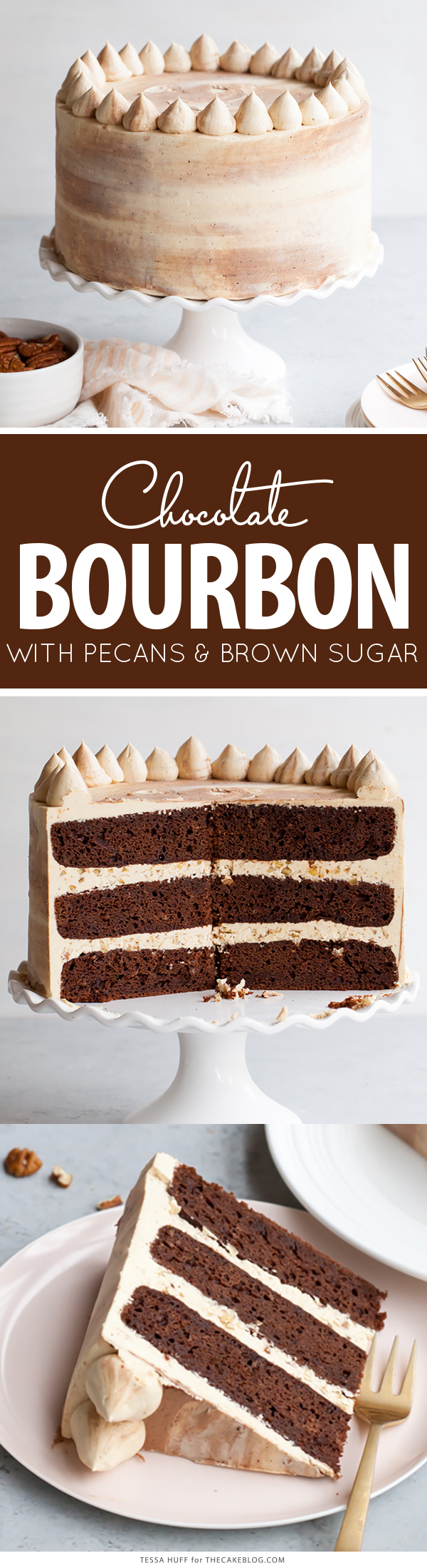 Chocolate Bourbon Pecan Cake | by Tessa Huff for TheCakeBlog.com