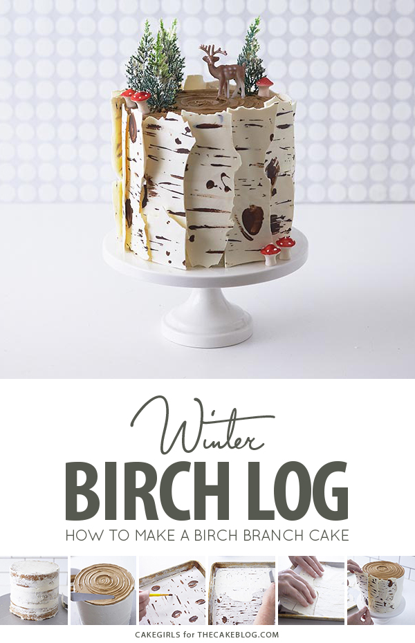 Birch Log Cake! Learn how to make this wintry, birch cake that looks just like a natural birch branch | by Cakegirls for TheCakeBlog.com