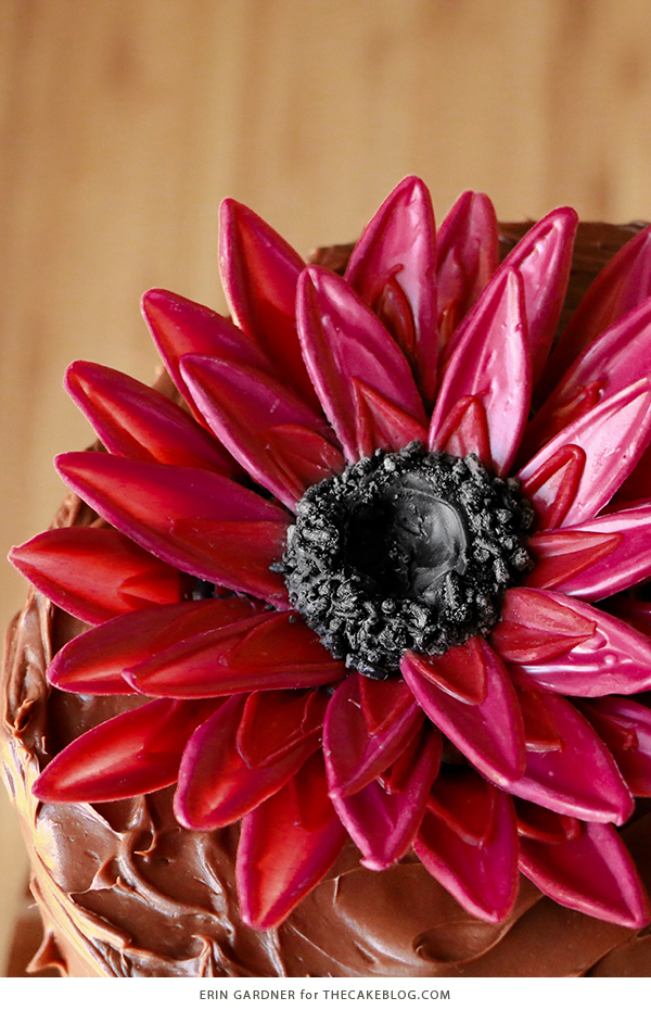 DIY Chocolate Sunflowers. How to make chocolate sunflowers to top cakes and cupcakes | By Erin Gardner for TheCakeBlog.com