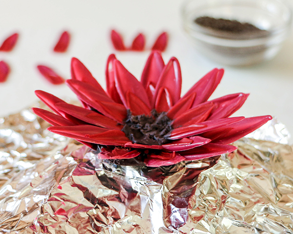 DIY Chocolate Sunflowers. How to make chocolate sunflowers to top cakes and cupcakes | By Erin Gardner for TheCakeBlog.com