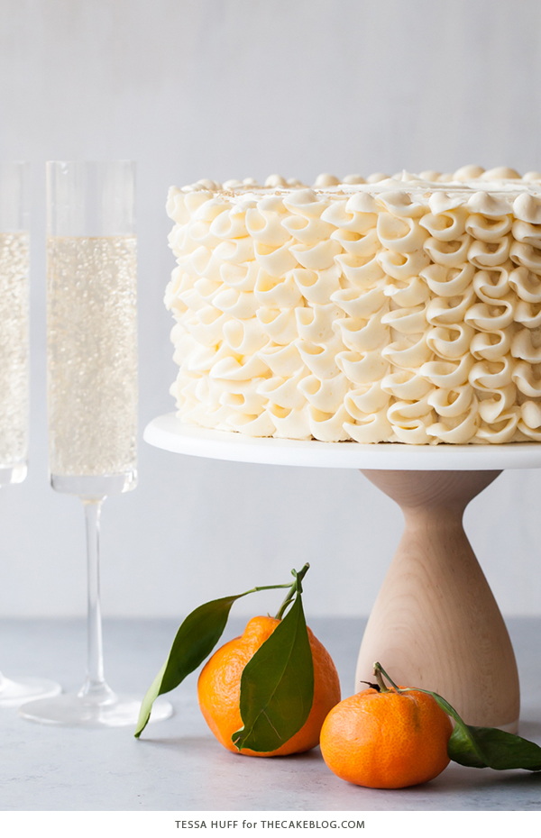 Champagne Mimosa Cake - tender, orange sponge cake smothered with silky champagne buttercream | by Tessa Huff for TheCakeBlog.com