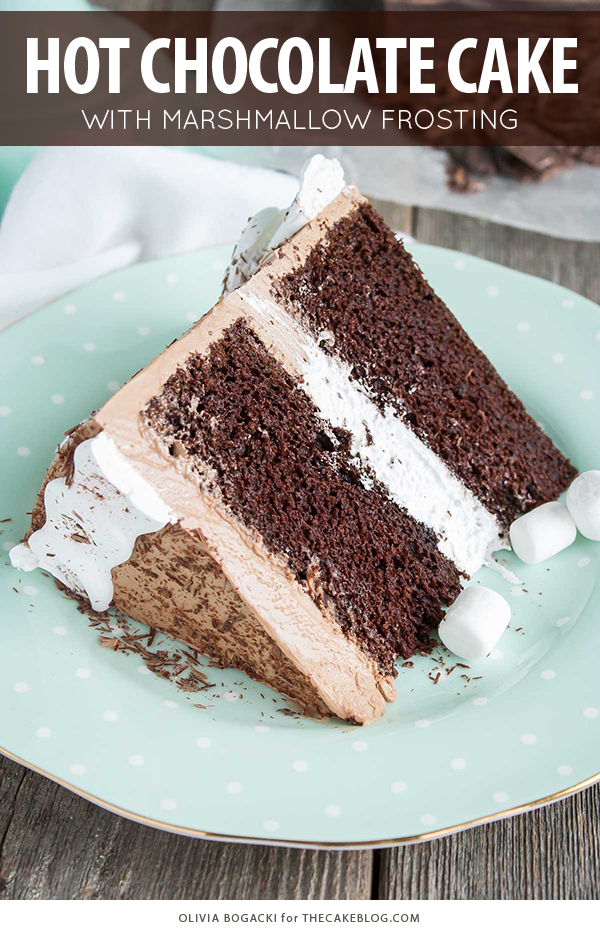 Hot Chocolate Cake with Homemade Marshmallow Fluff | by Olivia Bogacki for TheCakeBlog.com