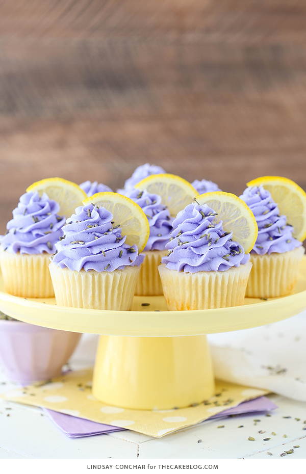 Lemon Lavender Cupcakes - easy lemon cupcakes with a light lavender frosting | by Lindsay Conchar for TheCakeBlog.com