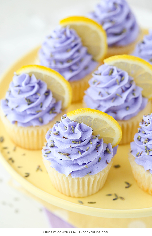 Lemon Lavender Cupcakes - easy lemon cupcakes with a light lavender frosting | by Lindsay Conchar for TheCakeBlog.com
