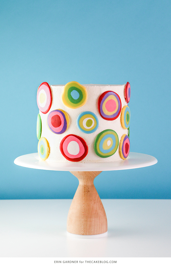 Mod Polka Dot Cake - how to make colorful polka dot toppers for cakes and cupcakes using chocolate coating | Erin Gardner for TheCakeBlog.com