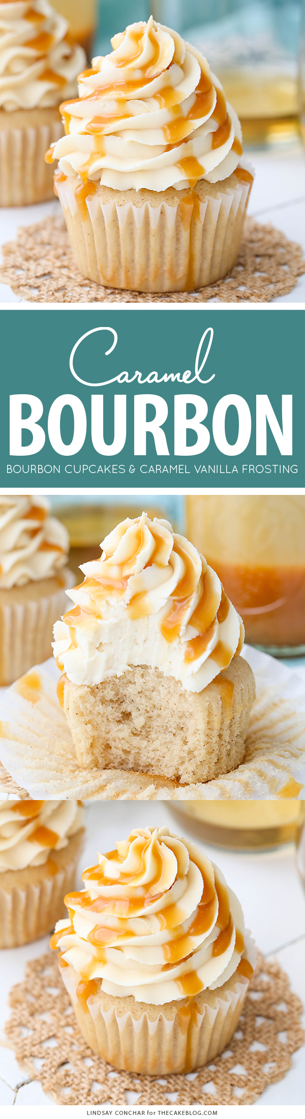 Caramel Bourbon Vanilla Cupcakes - a brown sugar bourbon cupcake topped with caramel vanilla frosting for a unique combination that is full of flavor!