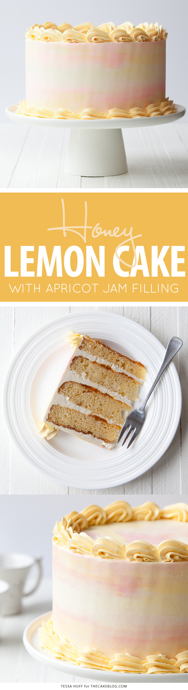 Lemon Honey Apricot Cake - lemon cake paired with honey buttercream and apricot jam | by Tessa Huff for TheCakeBlog.com