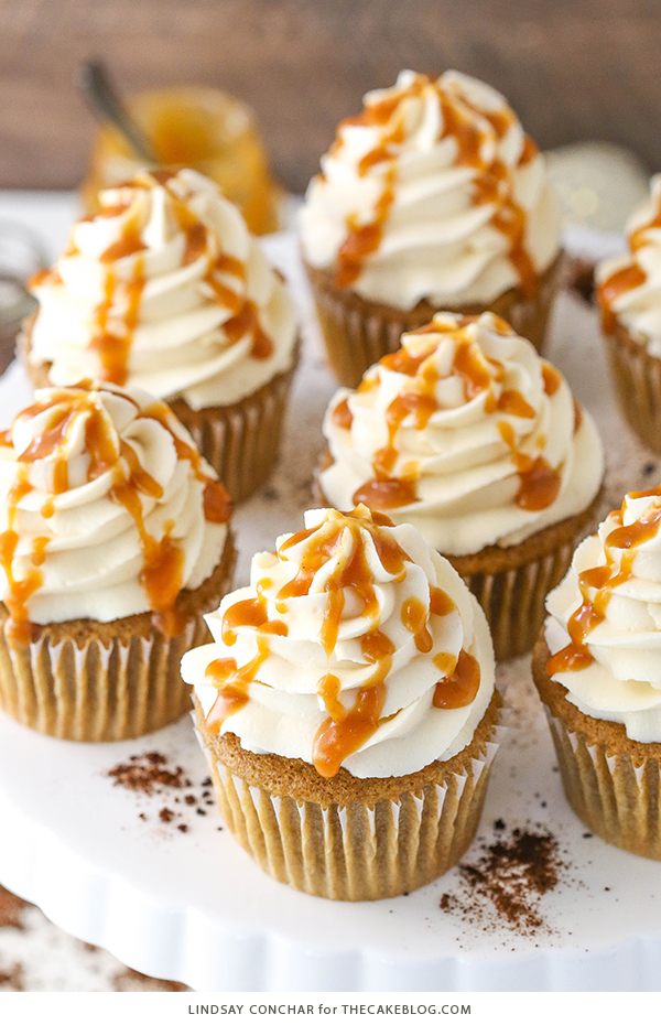 Caramel Mocha Cupcakes - a coffee flavored cupcake, caramel frosting and caramel drizzle | by Lindsay Conchar for TheCakeBlog.com