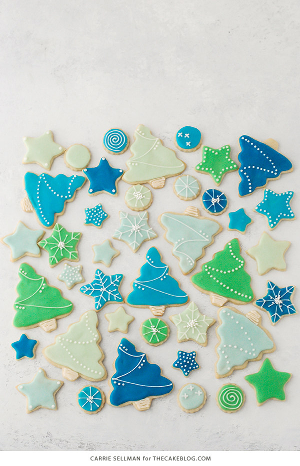 Decorated Sugar Cookies - vanilla bean sugar cookies with a simple glaze icing for easy yet beautiful Christmas cookies | by Carrie Sellman for TheCakeBlog.com