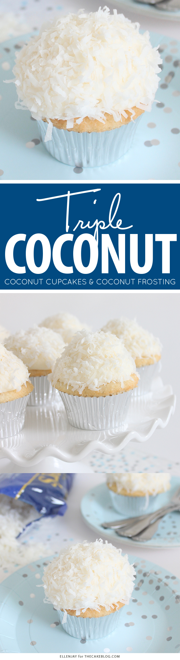 Coconut Cupcakes - fluffy coconut cupcakes made with coconut milk and topped with smooth coconut buttercream and coconut flakes | by ellenJAY for TheCakeBlog.com