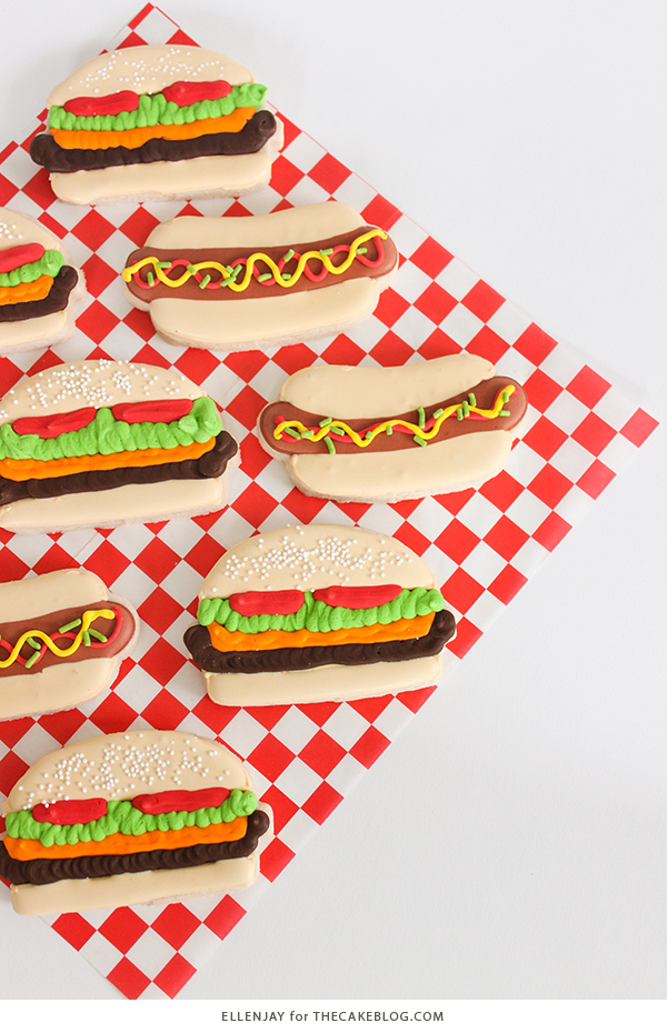 Hamburger & Hot Dog Sugar Cookies | by ellenJAY for TheCakeBlog.com