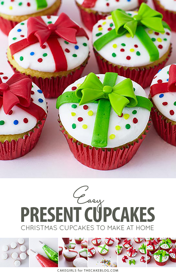 Christmas Present Cupcakes - how to decorate cupcakes to look like a gift box. A quick and easy holiday dessert | by Cakegirls for TheCakeBlog.com