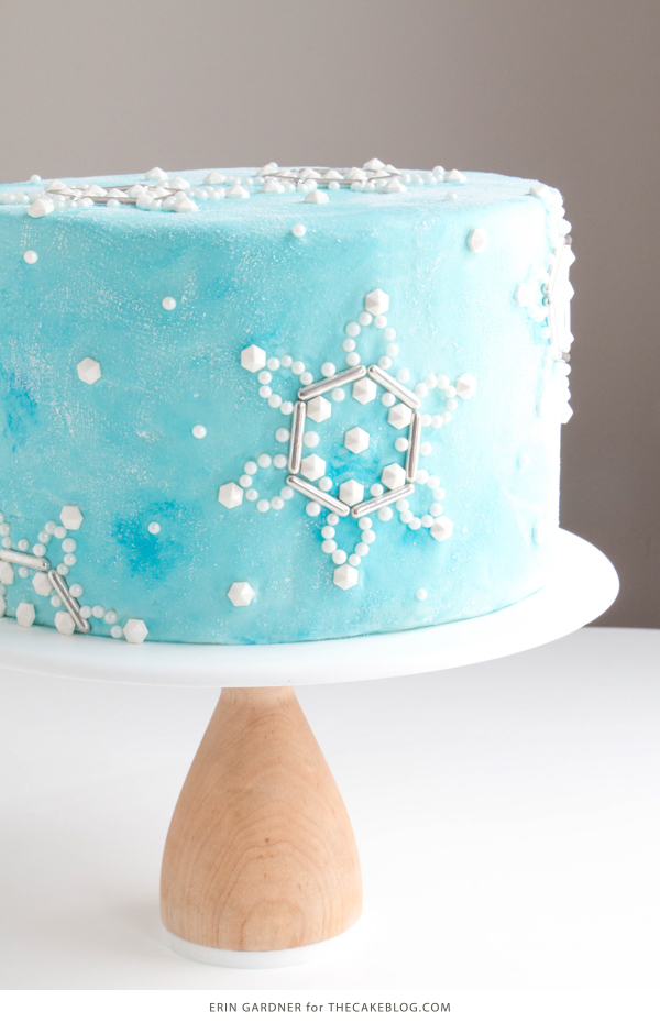 Sueded Buttercream Cake with Sprinkle Snowflakes | by Erin Gardner for TheCakeBlog.com #cake #winter #christmas #christmasdessert