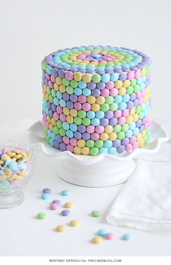 Pastel Rainbow M&M Cake | by Whitney DePaoli for TheCakeBlog.com