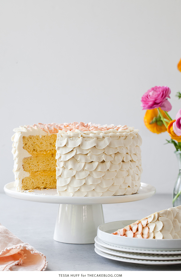 Orange Salted Honey Cake - orange cake with a salted honey custard and a piped petal honey buttercream | by Tessa Huff for TheCakeBlog.com
