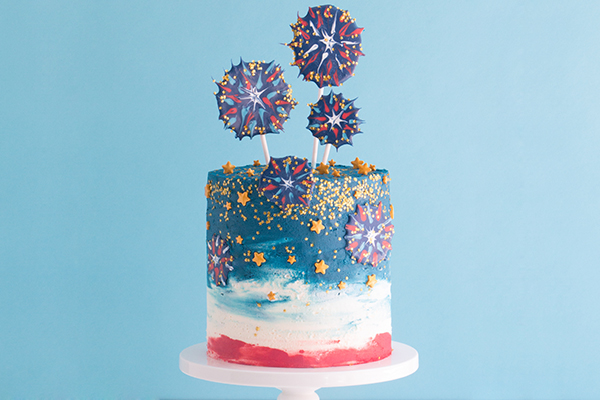 Chocolate Fireworks Cake - how to make red, white and blue fireworks out of chocolate | by Erin Gardner for TheCakeBlog.com