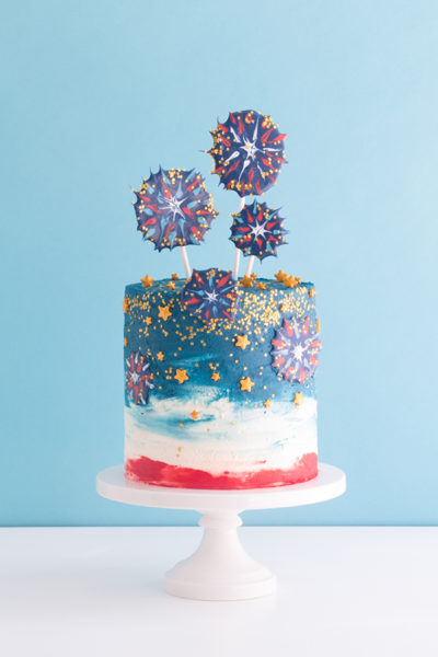 Chocolate Fireworks Cake - how to make red, white and blue fireworks out of chocolate | by Erin Gardner for TheCakeBlog.com