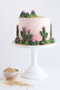 Cactus Cake - how to make a cactus themed cake with ombrè buttercream, edible sand and piped buttercream cacti | by Whitney DePaoli for TheCakeBlog.com