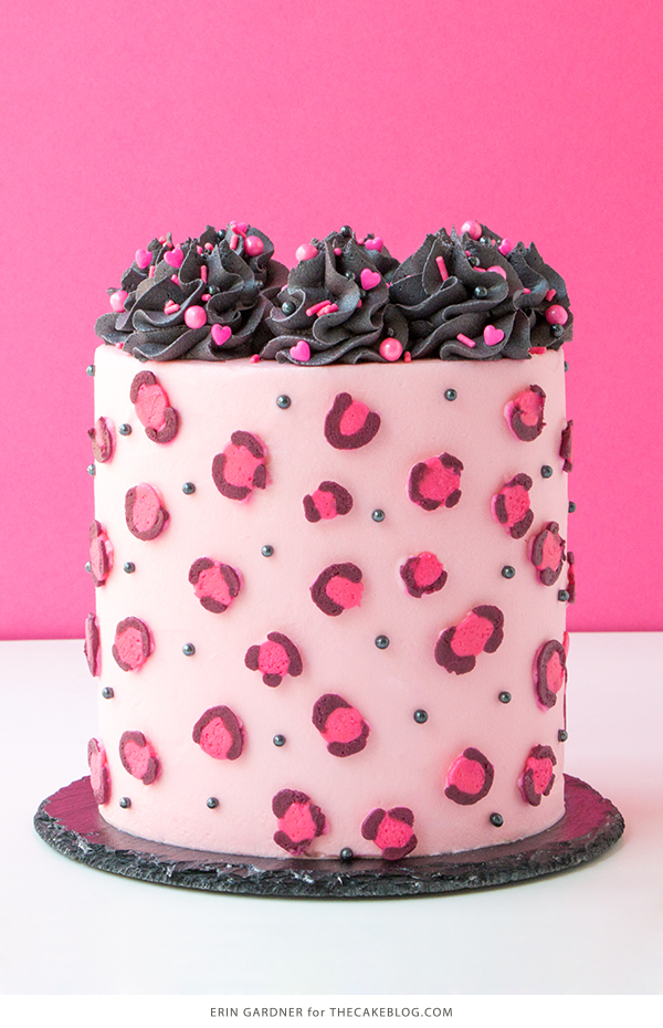 Leopard Print Buttercream Cake - how to make a pink leopard print cake using buttercream frosting | by Erin Gardner for TheCakeBlog.com