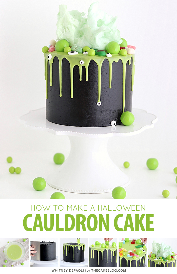 Witch Cauldron Cake - how to make an amazing Halloween cauldron cake that looks like bubbling witches' brew | by Whitney DePaoli for TheCakeBlog.com